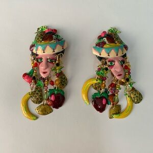 Rare Lunch At The Ritz LATR Couture Carmen Miranda Statement Earrings Large Long